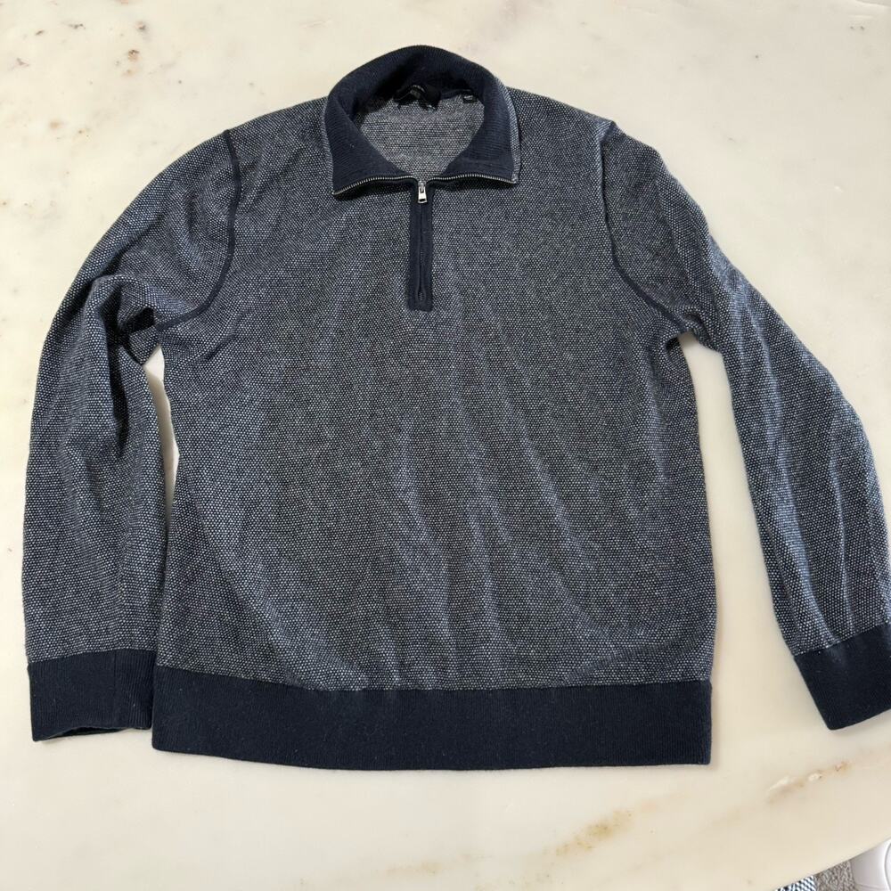 Vince Men's L 73% Wool 20% Cashmere Gray 1/4 Zip Collared Knit Pullover Sweater